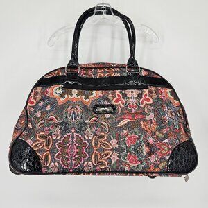 Kathy Van Zeeland Rolling Duffel Bag Floral Black Wheels Carry On Travel Luggage